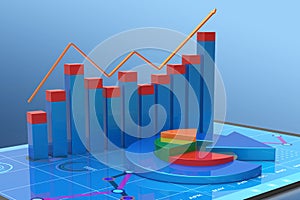 3D Rendering analysis of financial data in charts - modern graphical overview of statistics