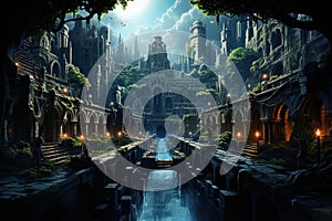 3D rendering of an ancient temple in the middle of the jungle Generative AI Generative AI