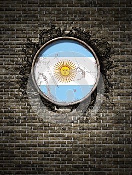 Old Argentina flag in brick wall