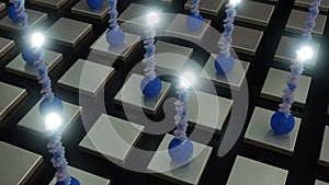 A 3d rendering of array of illuminated DNA biosensors