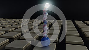 A 3d rendering of array of illuminated DNA biosensors