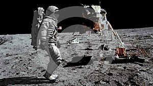 3D rendering. Astronaut walking on the moon. CG Animation. Elements of this image furnished by NASA