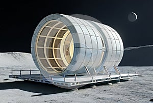 3D rendering of an astronautic space station against the background of the moon. photo