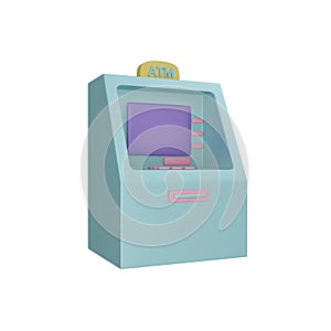 3D Rendering of ATM Machine on background concept of banking business and technology.