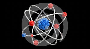 3D Rendering of an Atom Model with Red and Blue Spheres science