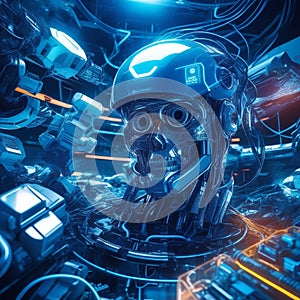 3d rendering automatiaon robot working in server room