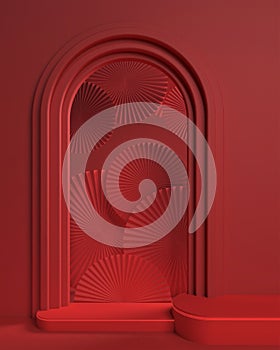 3D rendering background illustration. abstract geometric red conceptual space for the presentation. Chinese new year photo