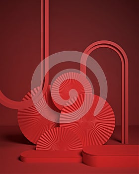 3D rendering background illustration. abstract geometric red conceptual space for the presentation Chinese new year photo