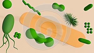 A bandage and different types of bacteria and microscopic organisms