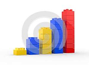 Trojrozměrný obraz vytvořený pomocí počítačového modelu z vyrobený hračka bloky na bílém 