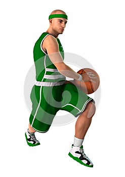 3D Rendering Basketball Player on White