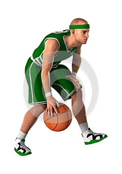 3D Rendering Basketball Player on White