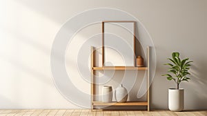 Japanese-inspired Shelf With Mirror And Vase: Classic Simplicity In 3d Render