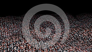 3D Rendering of binary data on wavy texture surface. Stream of digital information.