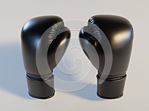 A 3D rendering of a black boxing glove on a white background.