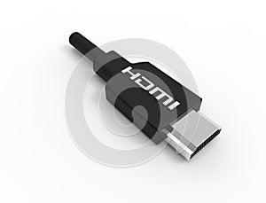 3D rendering of a black HDMI cable isolated on white background