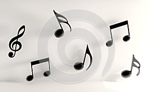 3D rendering of black music notes on a white background