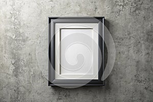 Black picture frame on gray wall background. 3d rendering photo