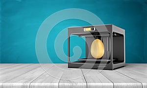 3d rendering of a black 3d-printer standing on a wooden table