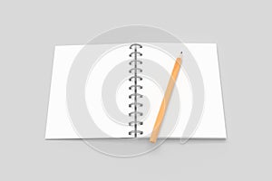 3D Rendering of Blank Notebook Mock Up with Copy Space and Pencil
