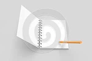 3D Rendering of Blank Notebook Mock Up with Copy Space and Pencil