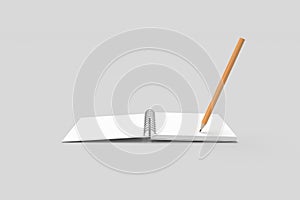 3D Rendering of Blank Notebook Mock Up with Copy Space and Pencil