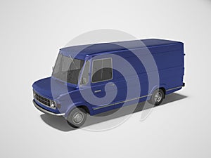 3d rendering blue cargo minivan on gray background with shadow
