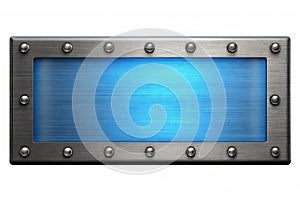 Blue metal strip with rivets on black background