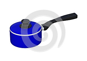 3D Rendering Blue Saucepan on White