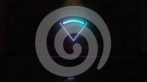 3D rendering of blue violet neon symbol of connection  icon on brick wall