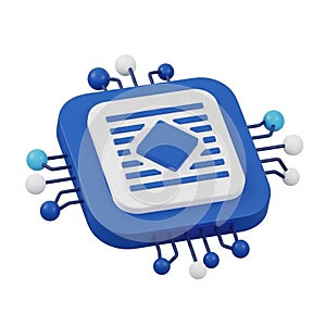 3D Rendering Of A Blue And White Computer Microchip With Connected Nodes processor technology