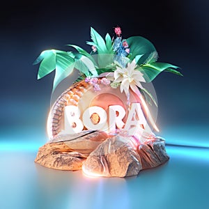 3D rendering of a Boho style flower pot on a rock. AI generated