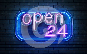 A 3D rendering of a brick wall featuring a neon sign that is open 24 hours