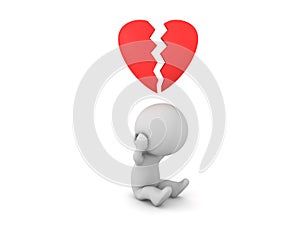 3D Rendering of broken hearted character