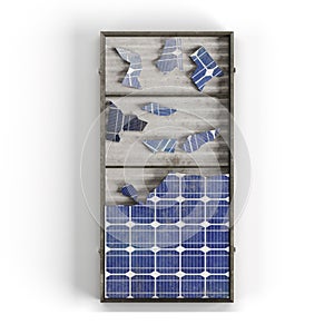 3D rendering of a broken solar power model isolated on a white background