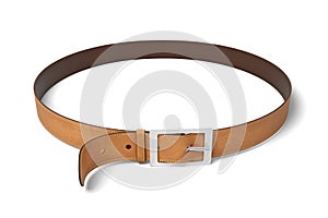 3d rendering of brown leather belt with metal buckle isolated on white background