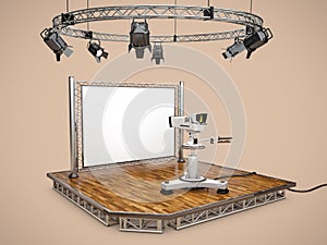 3d Rendering of Camera, design with table and lighting. Clipping path included