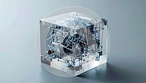 Futuristic Engine Core Encased in a Glass Cube