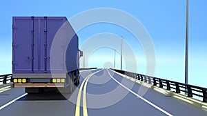 3D rendering cargo truck is driving on the bridge and sky background