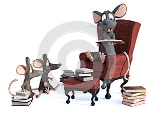 3D rendering of cartoon mice storytime