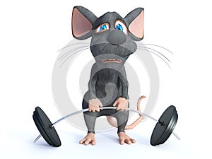 3D rendering of a cartoon mouse doing a workout with a barbell photo