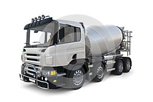 3D Rendering of Cement Mixer Trucks in a Row