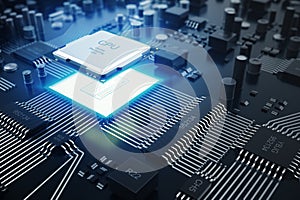 3D rendering Central Computer Processors CPU concept. Electronic engineer of computer technology. Computer board chip