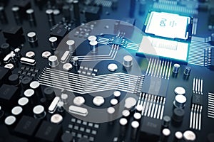 3D rendering Central Computer Processors CPU concept. Electronic engineer of computer technology. Computer board chip