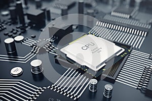 3D rendering Central Computer Processors CPU concept. Electronic engineer of computer technology. Computer board chip