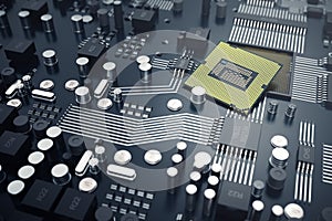 3D rendering Central Computer Processors CPU concept. Electronic engineer of computer technology. Computer board chip