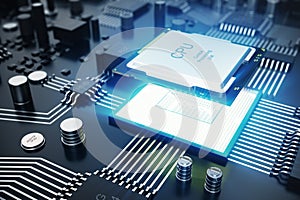 3D rendering Central Computer Processors CPU concept. Electronic engineer of computer technology. Computer board chip