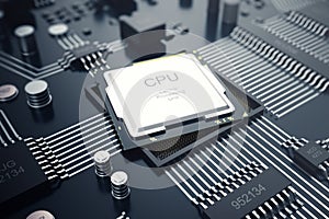 3D rendering Central Computer Processors CPU concept. Electronic engineer of computer technology. Computer board chip