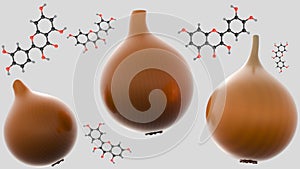 A 3d rendering of quercetin molecules and chartreuse onions photo