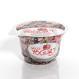 3D rendering of Cherry Yogurt plastic cup packaging